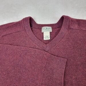 L.L. Bean Men's XL V-Neck Burgundy 100% Lambswool Grandpa Core Preppy Sweater